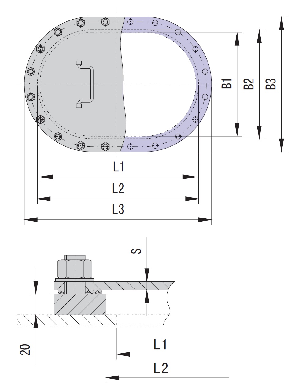 Marine Flush Manhole Cover Type B Drawing